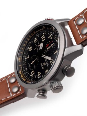 Shop Australia Online - SEIKO SOLAR MENS WATCH CHRONOGRAPH ALARM SSC421 SSC421P1 BLACK, BROWN LEATHER BAND