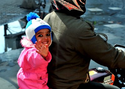 Girl on Bike with Dad   