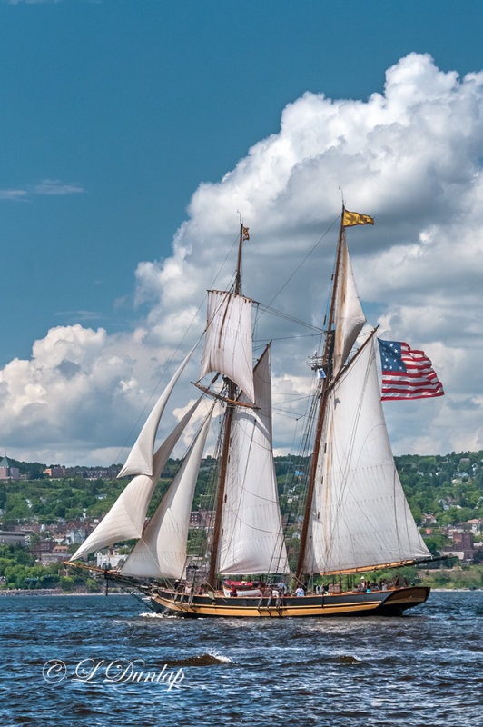 TS-32: Topsail Schooner Pride Of Baltimore II, Vertical With Clouds 