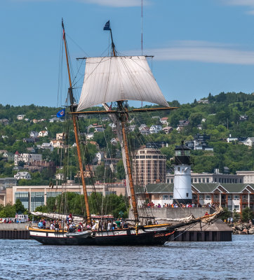 Tall Ships TS-36: Topsail Schooner Lynx By Harbor Lighthouse, Topsail Set