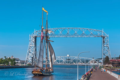 Tall Ships TS-43: Pride Of Baltimore II Approaching Duluth's Aerial Lift Bridge