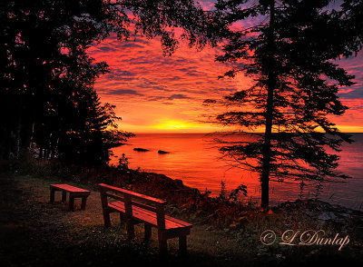 75.5 - Lake Superior Red Sunrise With Bench
