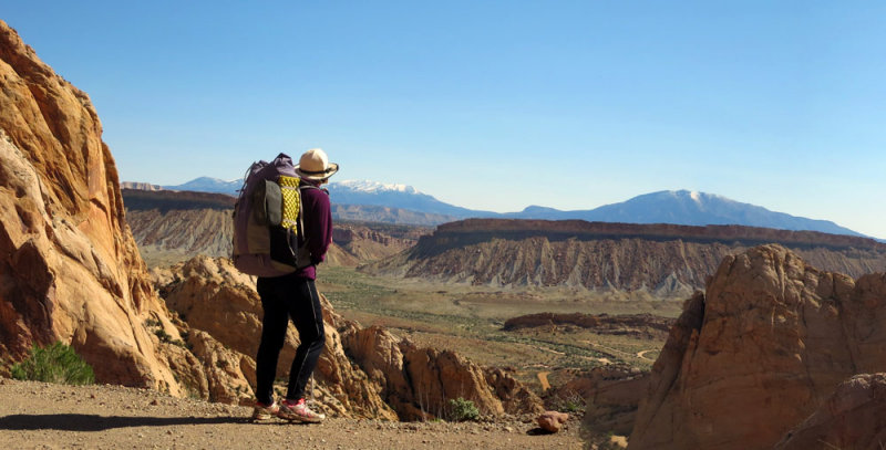 Looking back east to the Henrys from the Burr Trail jeep road