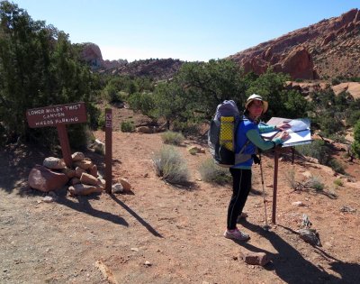 Signing the register before heading into Lower Muley Twist canyon