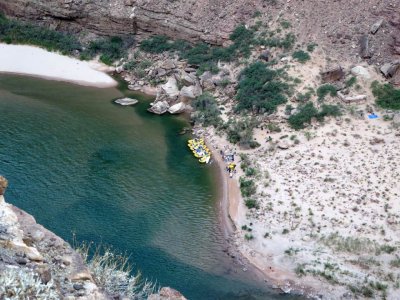 Looking down to a raft group on the Colorado