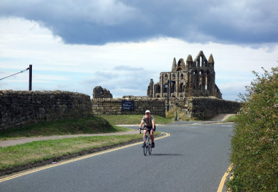 Martina cycling near Whitby abbey