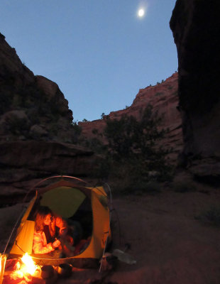 Oct 2016 Utah Wolverine-Little Death Hollow:Camp in LDH with moon above