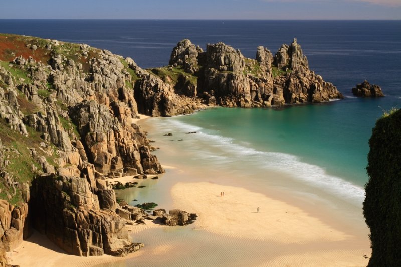 Pedn Vounder Beach and Logan Rock