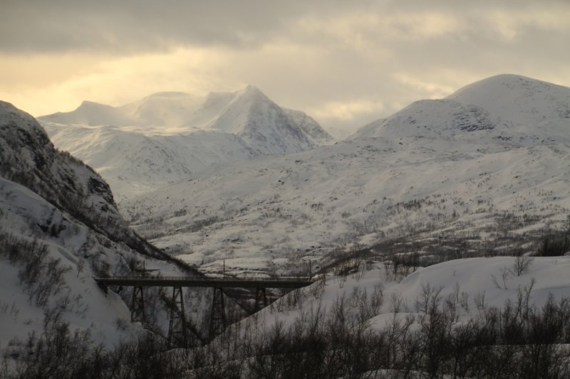 Mountainscape and bridge, Nordland