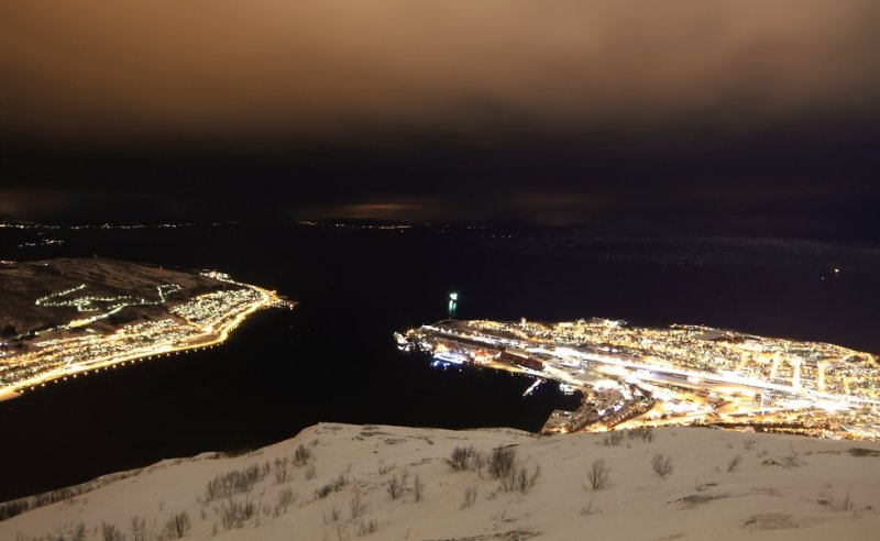 Narvik, Ankenes and Ofotfjord at night