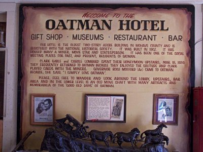 Oatman Hotel, Carol Lomabard and Clark Gable Honeymoonde here.