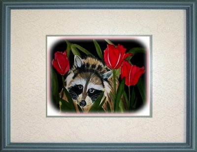 Raccoon and Tulips