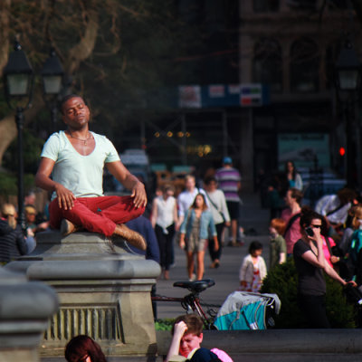 meditating in Washington Square