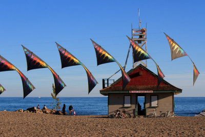 stacked Revolution kites and Leuty Station