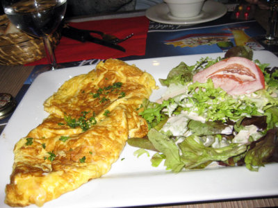 An omelette with salad at Caf Monge