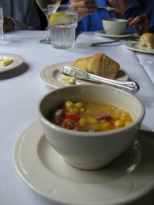 Andouille and corn soup