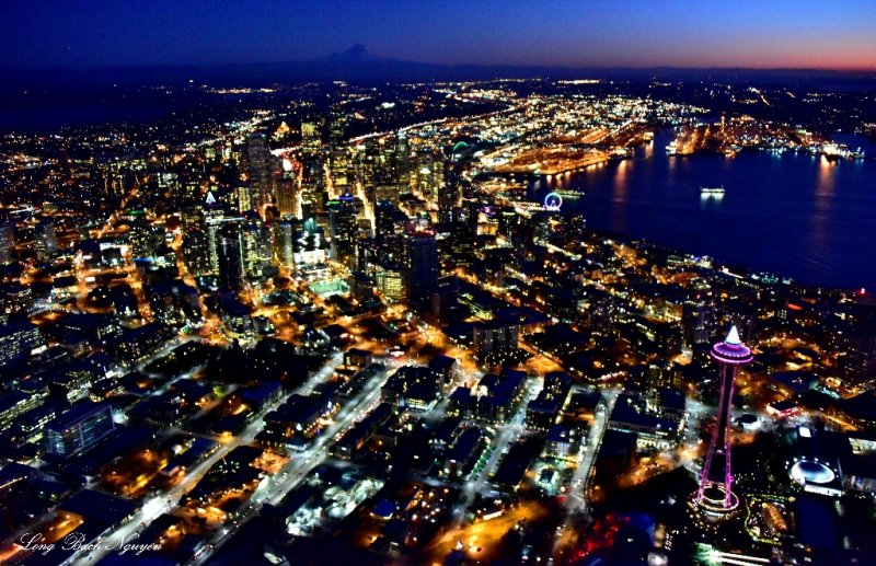 Space Needle, Downtown Seattle, Elliott Bay, Mount Rainier, South Seattle, New Year Eve 2014 