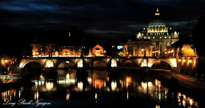 St Peter's Cathedral, Sant Angelo Bridge, Tiber River, Rome, Italy