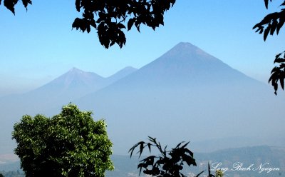 Agua Volcano, Fuego Volcano, Acatenango Volcano from Pacaya Volcano, Guatemala  