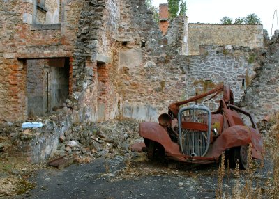 destroyed car, Oradour-sur-Glane, France  