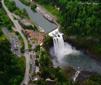 Snoqualmie Falls, Salish Lodge, PSE powerhouse, Observation Point, Snoqualmie River,  WA   