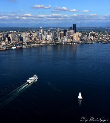 Summer in Seattle, Ferry and Sailboat, Elliott Bay, Washington