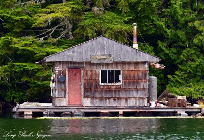 Floating cabin, Alma Russell Island,  Vancouver Island, BC, Canada  