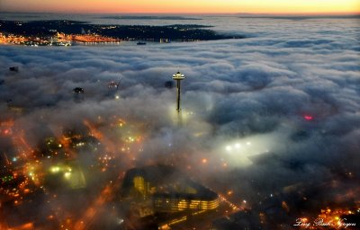 Space Needle, West Seattle, Shroud in Fog, Seattle  