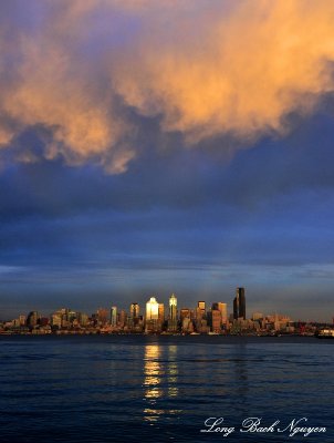 Seattle Skyline, Golden Cloud, Elliott Bay, Washington    
