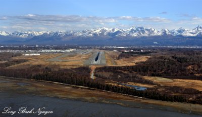 Arrival at Anchorage International Airport, Anchorage, Chugach Mountains, Alaska 