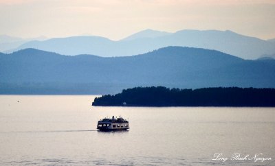 Ferry plows Lake Champlain, New York Landscape, From Burlington Vermont  
