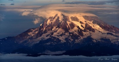Mount Rainier National Park Cap Clouds at Sunset, Washington 