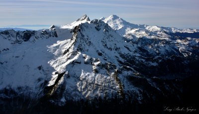 Mt Shuksan, Summit Pyramid, Nooksack Tower, Nooksack Cirque and Glacier, Crystal Glacier, Mt Baker, North Cascades National Park