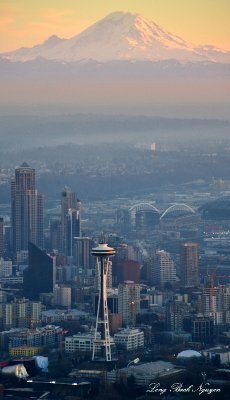 Space Needle, Seattle, Centurylink and Safeco Stadiums, Mount Rainier, Washington  