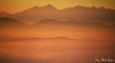 Sunset on Gold and Green Mountain, Mount Constance and Olympics, Washington 