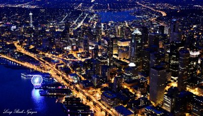 Seattle, Space Needle, Great Wheel, Lake Union, Spokane Viaduct, Washington  