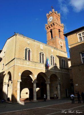 Clock Tower in Piazza Pio II, Pienza, Italy  