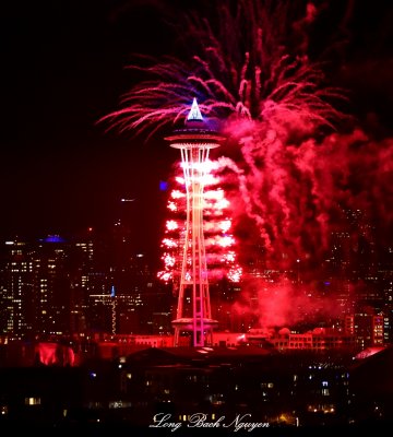 Space Needle on Fire, New Year 2015, Seattle, Washington 