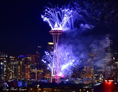 Blue Space Needle, Seattle, Happy New Year 2015
