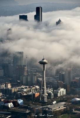 Space Needle, Seattle, PSE, Shroud in Fog 2015  