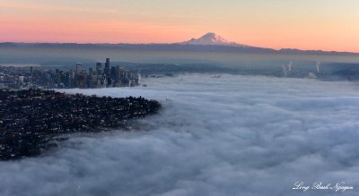 Wide spread fog over Seattle Puget Sound Mount Rainier at 5:07pm