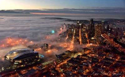Centurylink Field, Seattle Seahawks, Downtown Seattle, Great Wheel, Space Needle, Sea of Fog 
