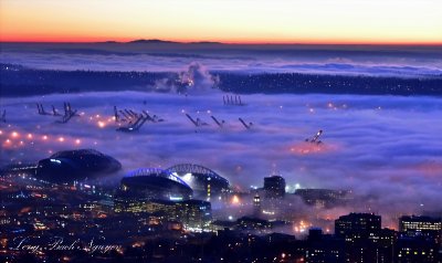  Centurylink Field, Seattle Seahawks, Safeco Field, Harbor Island Cranes, Downtown Seattle, Washington at Sunset