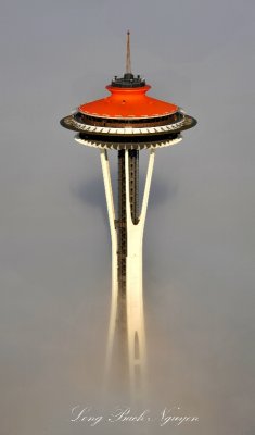 Orange Top Space Needle High Above Fog Seattle 2012 
