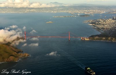 Leaving San Francisco, Golden Gate Bridge, San Francisco Bay, Alcatraz Island, Treasure Island, Bay Bridge, Oakland and Berkely,