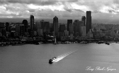 Classic Downtown Seattle and Ferry, Elliott Bay, Washington State 