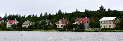Houses on Tjornin Lake, Reykjavik Iceland  
