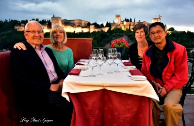 The Hogans and The Nguyens at Restaurante Carmen Mirador de Aixa, Alhambra, Granada Spain  