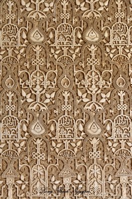 Decoration on wall, Lions Palace, Alhambra, Granada 941  