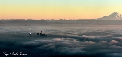 Downtown Seattle and Space Needle above fog, Mount Rainier, Puget Sound Washington 183  